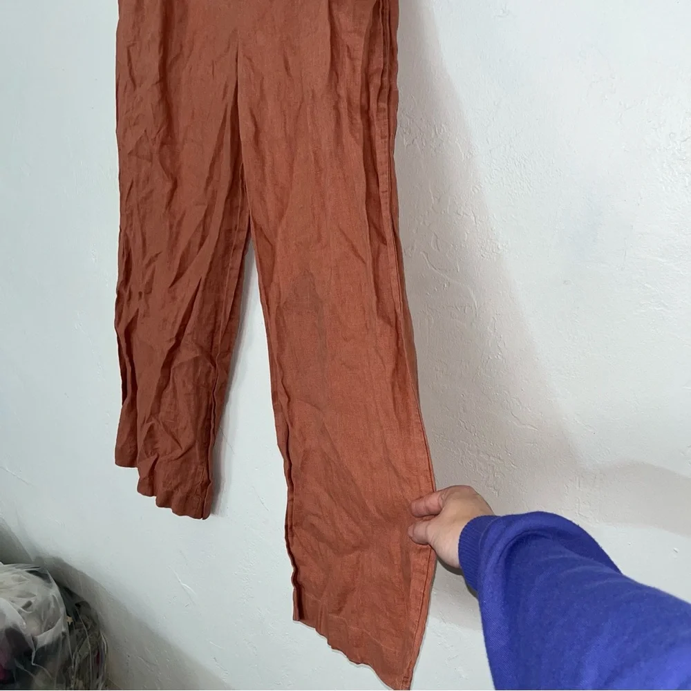 MinkPink 100% Linen Dylan Wide Leg Pants Pink High Ankle Crop Pleated 32 Waist